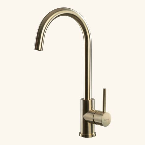 Robinet de cuisine en inox PVD doré – Bec pivotant 360° – Hauteur sous bec 279 mm – Diamètre de perçage 35 mm – Luisina (1/2)