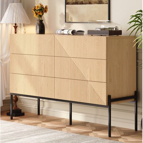 Aparador geométrico 6 cajones, natural, en MDF, 115,5x38x75 cm (1/5)