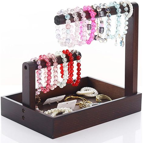 Jewellery Stand, Wooden Jewelry Organiser, Ring Holder, Earrings, Wooden Jewelry Organizer with Two Thirds for Bracelets, Rings and Earrings (1/5)
