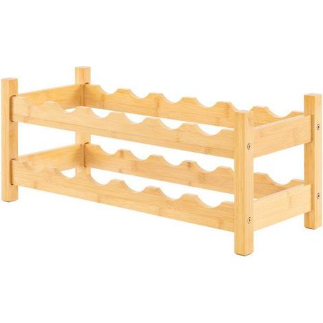 12 Bottle 2-Tier Wine Rack for Kitchen-Natural (1/5)