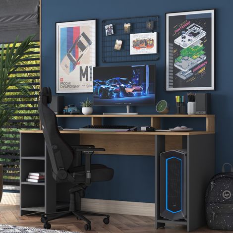 Bürotisch Sedico, 6 Ablagen, 7 Fächer, Regalbraun, 160x55x90h cm, Eichebraun (1/5)