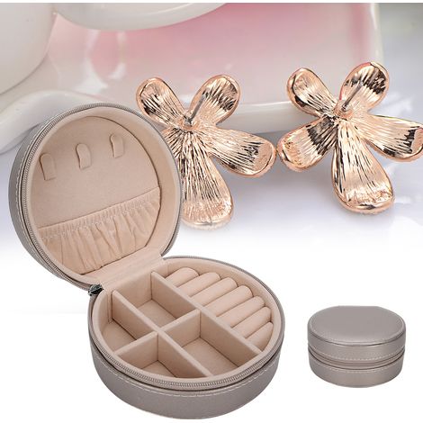 Boîte à bijoux de voyage en similicuir champagne doré pour rangement de bijoux - Coffret organisateur pour colliers, bagues et boucles d'oreilles (1/5)