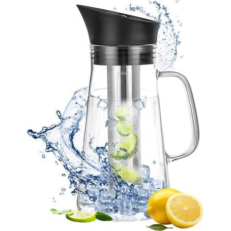 Carafe Eau en Verre 1.2L - Carafe Eau Verre avec Couvercle en Silicone - Carafe Filtrante Résistante à la Chaleur - Pour Eau Chaude/Froide, Vin, Thé Glacé et Jus (1/5)