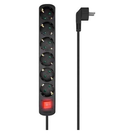 Aisens Mehrfachsteckdose 6 Steckdosen mit Schalter mit Kabel 3x1,5mm2, schwarz, 1,4m