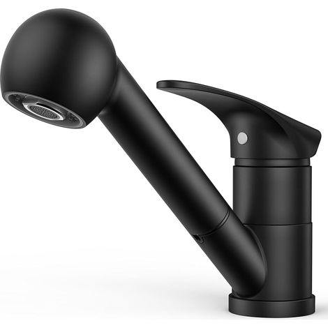 Robinet Cuisine Noir, Mitigeur Cuisine avec Douchette Acier Inoxydable, Monocommande, Monolevier Pivotant À 360° pour 1 Trou (1/5)