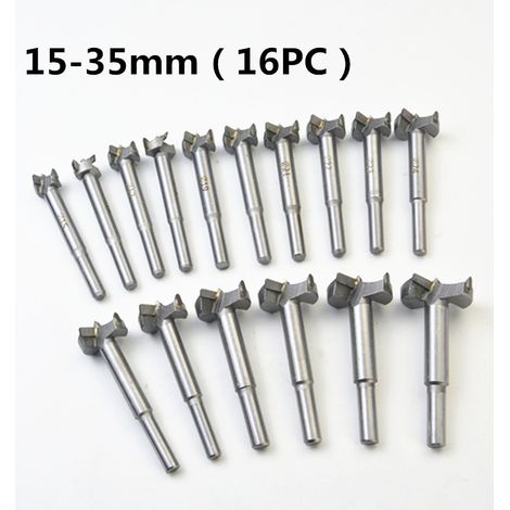 Lntyq 16PCS Fraise Carbure, L'installation de Portes Sphériques, Tiroirs, Mèches à Façonner Foret pour Faire Des Trous Propres à Fond Plat Dans Le Bois (15MM - 35MM)