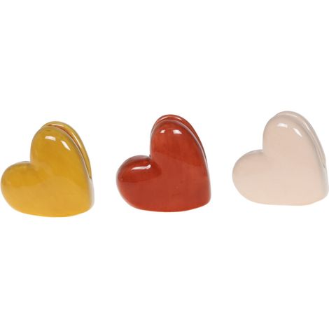 Amadeus - Coffret 3 porte-photos cœur en céramique jaune/rouge/crème 6 cm (1/2)