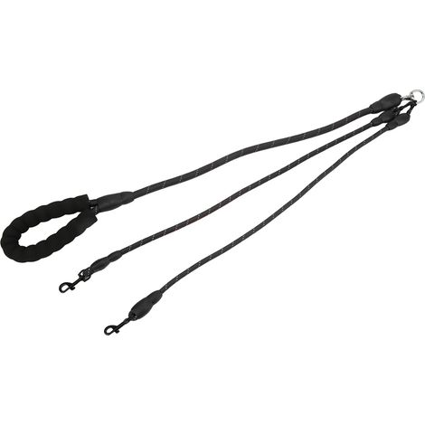 Laisse pour chien rotative à 360° avec poignée en mousse, réfléchissante, idéale pour la randonnée, le camping, le jardin et la plage. Noir, 2 têtes. (1/5)