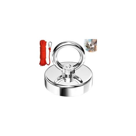 Aimant de Pêche Super Puissant, Diamètre 75 mm 230KG force de traction , Crochet Magnétique pour Pêche À L'Aimant, Récupération de Rivière, l'aventure en Plein Air avec corde de 6 mm x 10 m