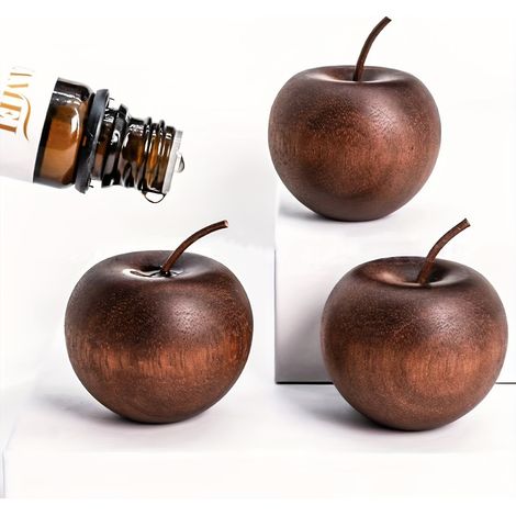 Ensemble de 4 diffuseurs d'huiles essentielles en bois massif en forme de pomme, décoration parfumée en bois pour l'aromathérapie, diffuseur d'huiles essentielles pour la décoration intérieure, convie (1/4)
