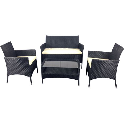 Set da Giardino Divano Poltrone e Tavolino in Polyrattan Morel Capri Nero