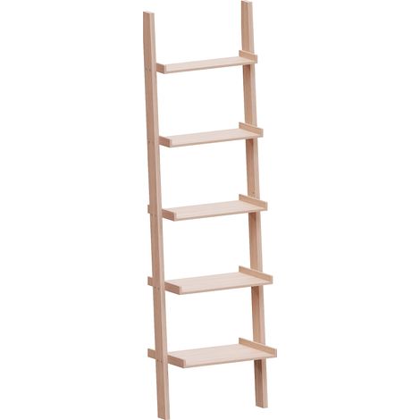 York 5 Tier Ladder Shelf Unit Bookcase Shelving Display Stand Rack Storage, Pine