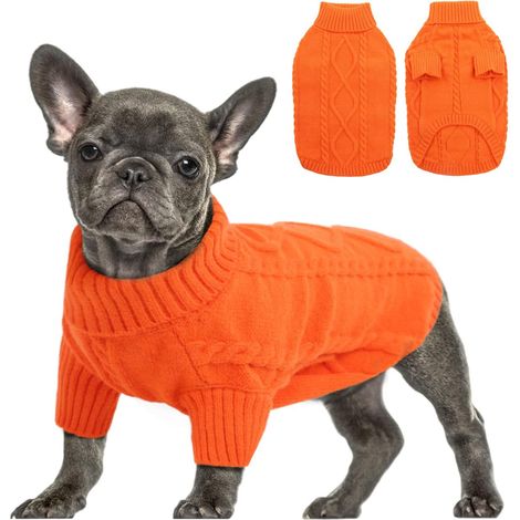 Pull pour petit chien, pull en maille torsadée pour temps froid, col roulé classique, vêtements chauds et épais pour Chihuahua, Bouledogue, Teckel, Carlin, Yorkshire (1/5)