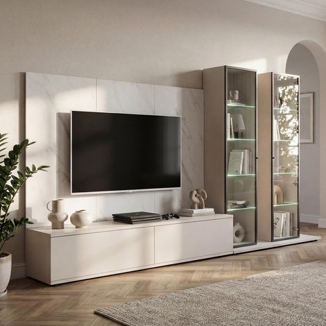 Ensemble Meuble TV "Glam II" 300cm Blanc & Beige (1/4)