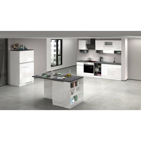 Dmora - Cocina completa Bastien, Conjunto de cocina modular, Cocina modular con múltiples elementos, 100% Made in Italy, Blanco brillo y pizarra, con embalaje reforzado (1/5)