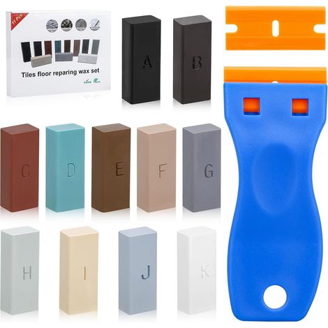 11Pcs Kit de Réparation de Cire Dure, Kit de réparation pour carrelage, pierre naturelle, réparation de céramique, kit de réparation de cire dure également pour sols stratifiés bois parquet et vinyle (1/5)