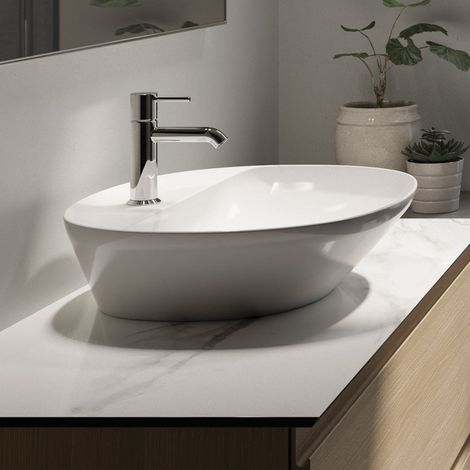 RAK Variant Oval Countertop Wash Basin 500mm Wide 1 Tap Hole - Alpine White