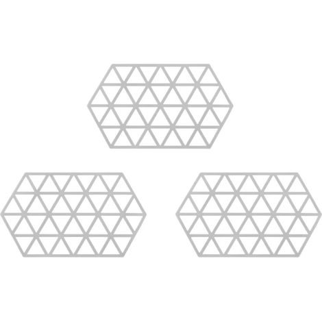 Maniques Crumble - Lot de 3 - Hexagonales - Accessoires de table - Résistantes à la chaleur - Silicone - 14 x 24 cm - Gris (1/5)