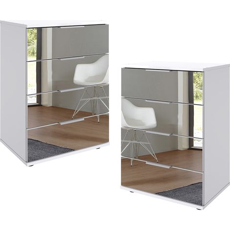 Nachtschrank 2er Set 74cm hoch, weiß mit Spiegelfront, ideal für Boxspringbetten, STRATFORD-43 (1/3)