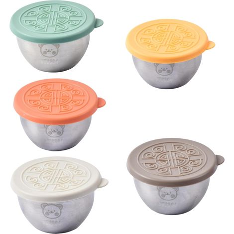 Set di 5 contenitori per condimenti per insalata, piccoli contenitori in acciaio inox da 50 ml con coperchi in silicone per condimenti per insalata, spezie e salse. (1/5)