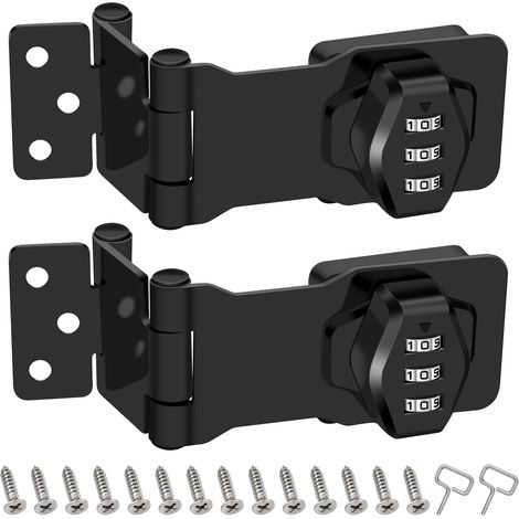 Lot de 2 verrous rotatifs à mot de passe, verrous pliables en acier inoxydable 304 pour tiroirs, armoires, portes, portes de grange basculantes, pour l'extérieur (noir) (1/4)