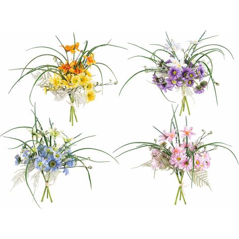 Mazzo / bouquet artificiali con margherite colorate e fresia artificiali in stoffa, set da 8 pezzi, cm 35 H (con gambo 45)