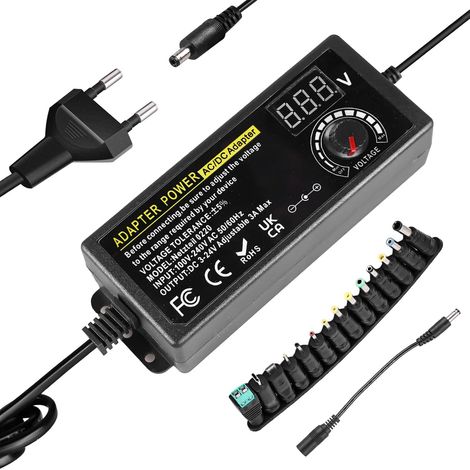 Alimentation universelle réglable 3V-24V, 3A, 72W avec indicateur de tension LED et 14 broches, adaptateur secteur réglable pour appareils électroniques domestiques, moteur CC, 3000mA Max. (1/5)