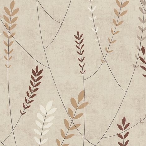 Landhaus Tapete Profhome 791461 heißgeprägte Vliestapete leicht strukturiert mit floralen Ornamenten matt beige kastanien-braun weiß grau 5,33 m2