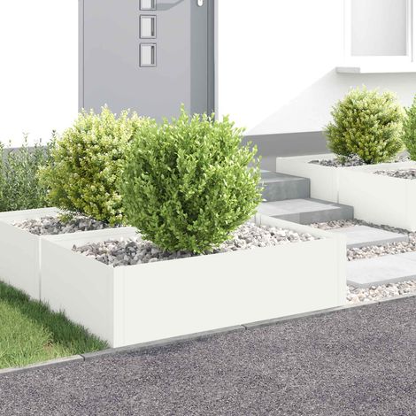 Lot de 4 bordures de pelouse blanc 100 x 60 x 35 cm acier revêtement poudre (1/5)