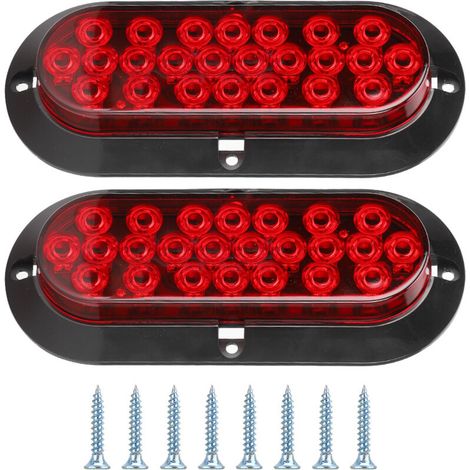 Jeffergarden Lot de 2 feux arrière de freinage ovales rouges 6 pouces 24 LED, feux arrière étanches pour remorques de camions 12 V