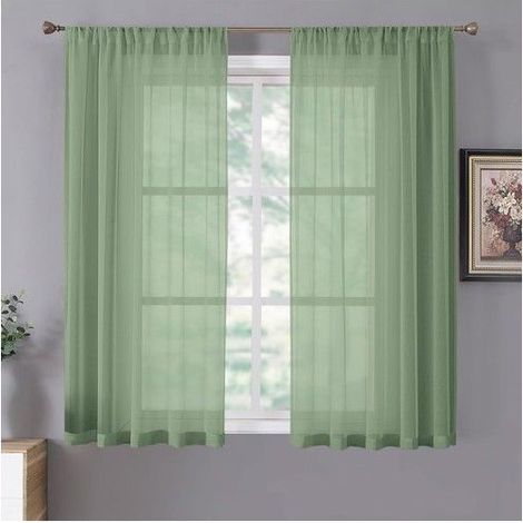 Voilages courts - Tollpiz - Lot de 2 panneaux - Dimensions 137x114 cm - Aspect lin texturé - Vert sauge (1/5)