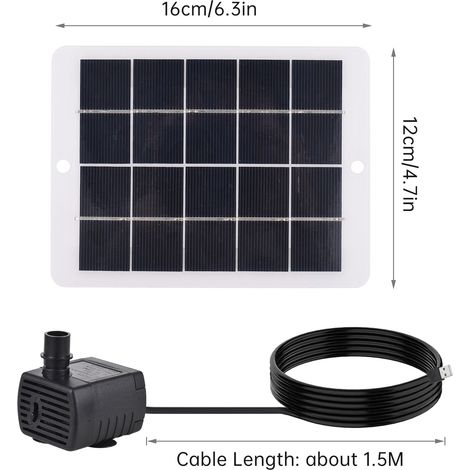 Kit pompe à eau solaire, mangeoire à oiseaux avec panneau 3W 5V, 7 buses. Décoration de jardin pour petit bassin, 50 cm de haut, aquarium. (1/5)
