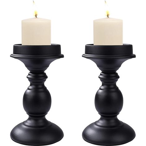 bougeoirs Pilier En Mtal Noir Candlestick, 2 Pices Chandelier Rtro Ornement De Table Mariage, Centres Dner Table De Dcoration Pour Ftes, Nol, Sain (1/5)