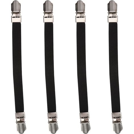 Set di 4 cinghie elastiche croce-drap-housse, con pinze a doppia testa e dispositivi di fissaggio-manutenzione nero. (1/5)
