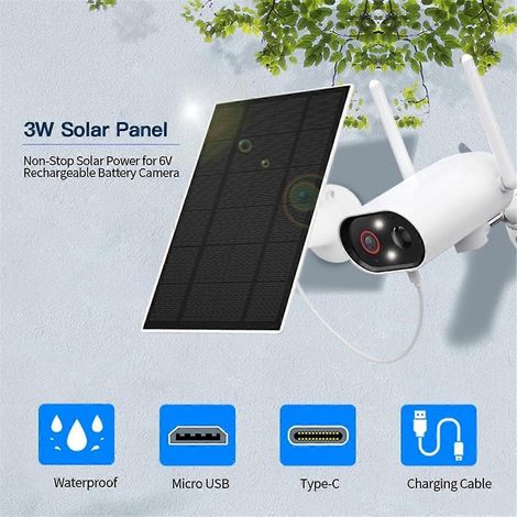 Panneau solaire 3W pour caméras de sécurité, batterie rechargeable intégrée --- (1/5)
