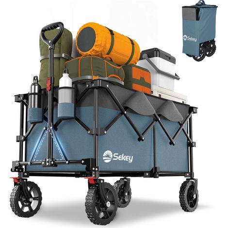 Sekey Chariot de transport pliable 200L – charge 200 kg – roues 17x4 cm – Bleu et Gris (1/5)