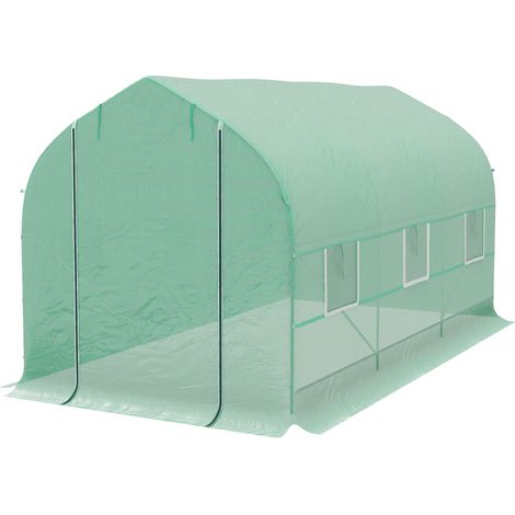 Serre tunnel jardin 8m² 400x200x200cm vert PE 140g/m² 1 porte 6 fenêtres