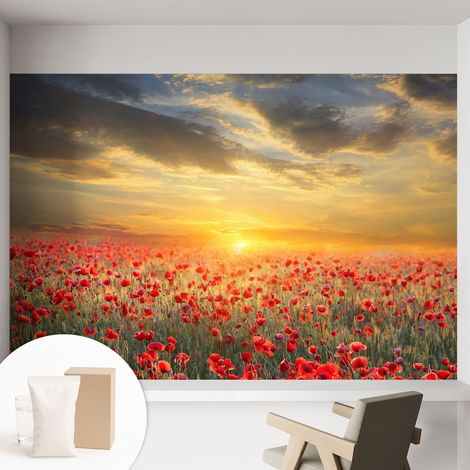 Tapete Vliestapete mit Kleber- abwaschbar - Raumgestaltung Schlafzimmer Wohnzimmer Tapete Mohnfeld 152x104 cm (1/5)