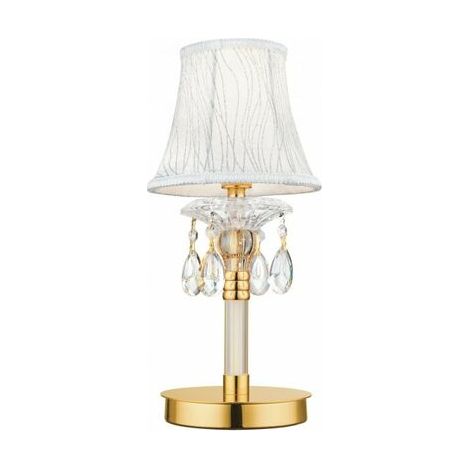 "Lampada da tavolo MONET in vetro e cristallo oro e paralume in tessuto 38 cm." (1/2)