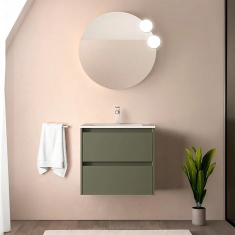 Mobile bagno sospeso 70 cm verde satinato con specchio e lavabo Gaya (1/5)