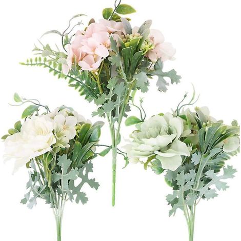Lot de 3 pivoines et camélias artificiels à fleurs pour une décoration rétro DIY à la maison, au bureau, au jardin, pour une fête ou un mariage - Blanc, rose, vert (1/5)