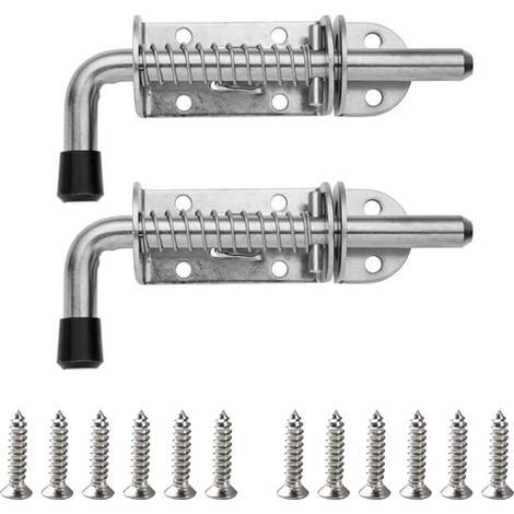 Lot de 2 loquets à ressort en acier inoxydable pour porte coulissante - Facile à installer - Loquets à ressort - Verrou portable pour porte et fenêtre (1/5)