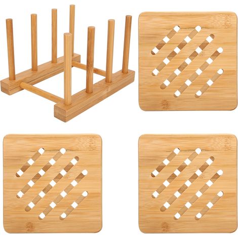 Égouttoir à vaisselle multifonctionnel à 3 compartiments + tapis isolant thermique (petit tapis isolant thermique carré) (1/5)