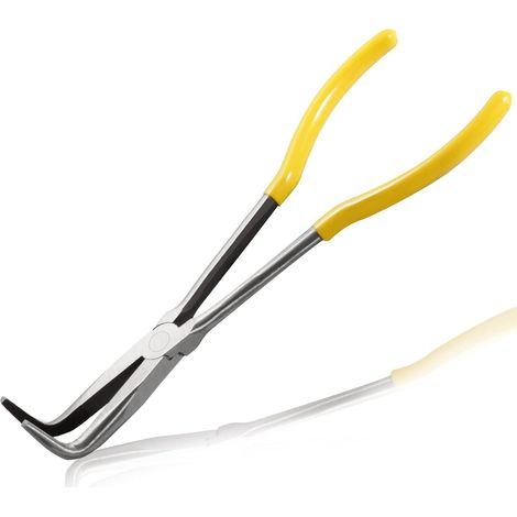 Pince à bec courbé de 28cm de long avec mâchoires dentelées pince coudée à 90 degrés pince à longue portée pour les espaces étroits difficiles à atteindre et les zones de dégagement limitées (1/5)