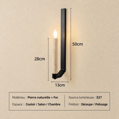 Applique murale bougie 56 en travertin jaune wabi-sabi lumière chaude 56 61 × 21 × 10 cm 2 g – Livraison gratuite