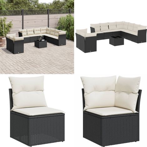 Salon de jardin 10 pcs avec coussins noir résine tressée - Ensemble Salon De Jardin - Salon De Jardin Design - Meuble De Jardin - Mobilier De Jardin - Canapé Jardin - Home & Living (1/5)