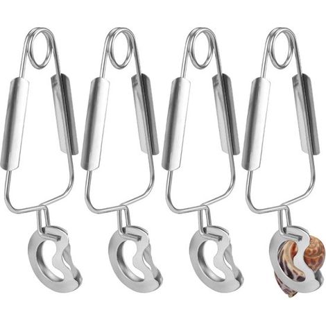 Set de 4 - Pince à escargots - Pince fourchette à escargots - 163,5 cm - Pince de cuisine - Pince de service - Acier inoxydable - Argent - Ustensiles de cuisine (1/5)