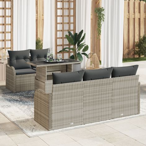 Garden Sofa Set 6 pcs Light Grey Poly Rattan vidaXL (1/5)