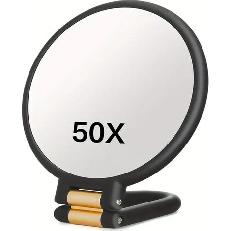 Miroir grossissant x50, miroir de maquillage double face avec poignée réglable à 360°, support mural/conception de table pour maquillage (1/5)