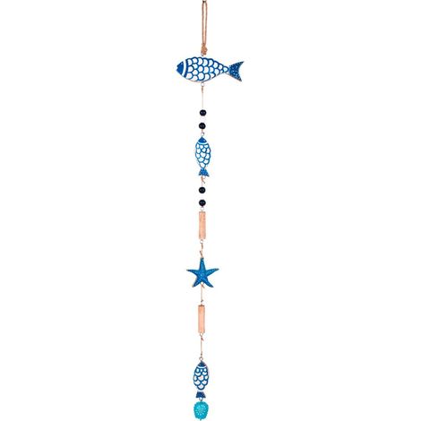 Mobile di pesci e stella marina in legno azzurro 94 cm (1/5)